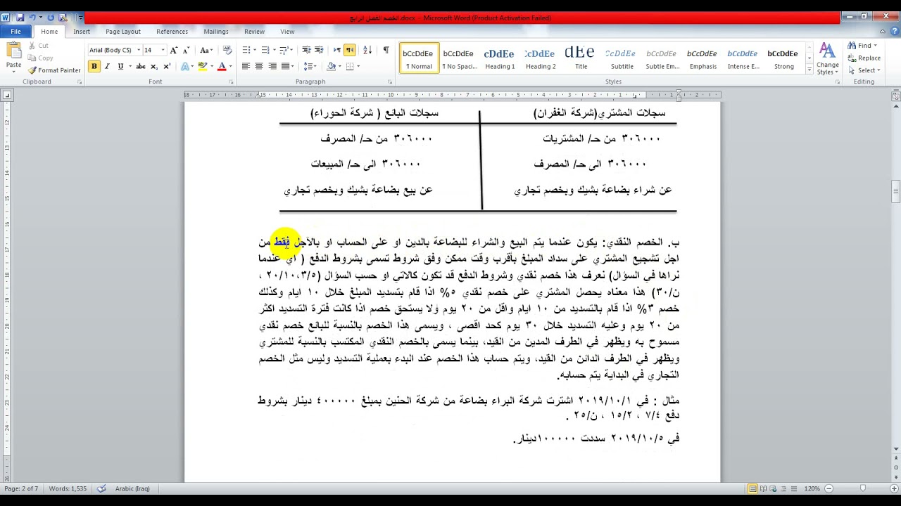المحاضرة الاولى عن عمليات الخصم/ الفصل الرابع