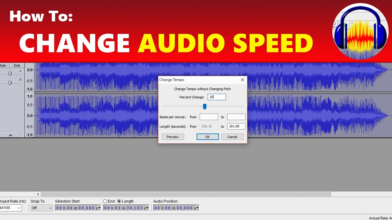Как ускорить и замедлить звук в Audacity