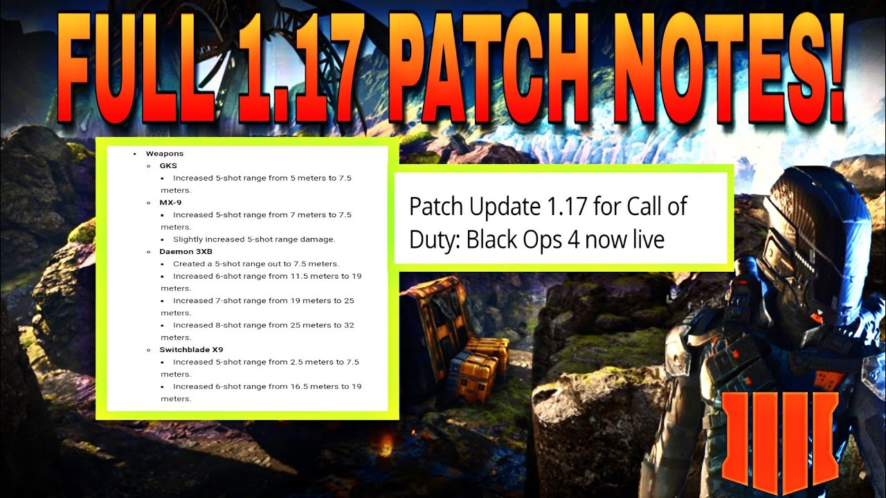 BLACK OPS 4 FULL 1.17 PATCH NOTES UPDATE | SMGS BUFF, TIGERSHARK DLC WEAPON, HYDRO DAM FLOOD & MORE!