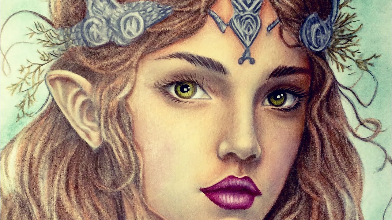 THE ELF OF PALADIN by Rachel Mintz - prismacolor pencils - color along