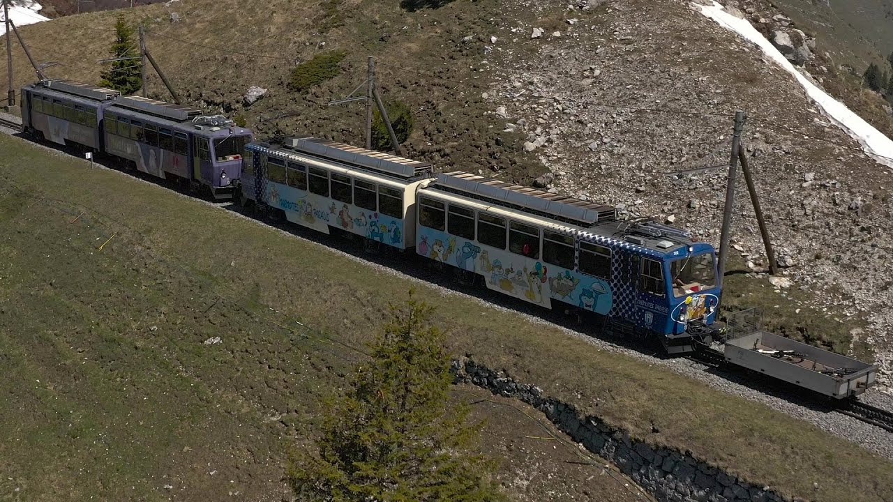 Caux - Rochers de Naye | Train by drone  | The course through the eyes of the sky | Swiss rack train