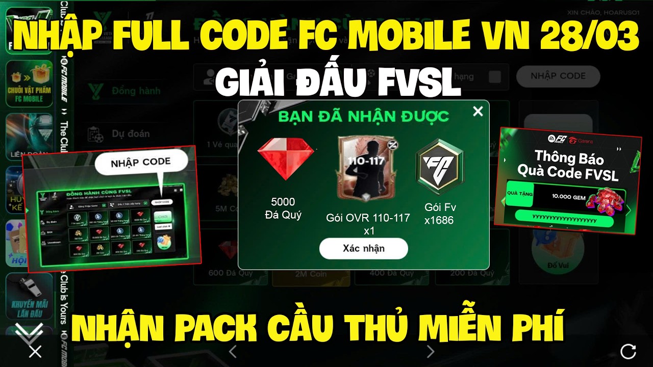 Tổng Hợp 4 Code Fc Mobile VN Mới Nhất Nhận Qu&agrave; Gem, V&eacute; Quay V&agrave; Pack Cầu Thủ Sự Kiện FVSL
