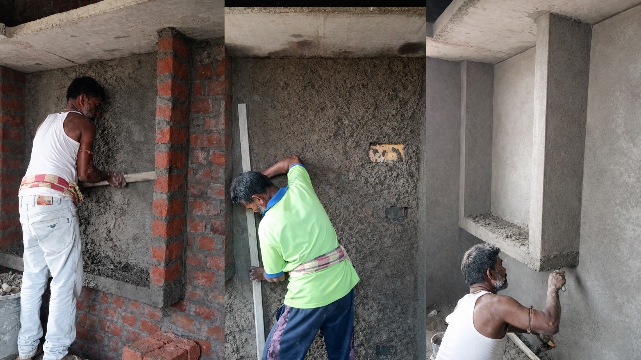First Floor Small Study Room (8x11 ft) – Perfect Wall Plaster & Showcase Detail Work |