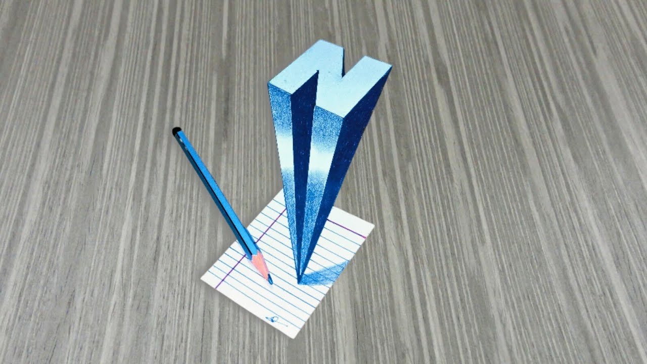 Very easy 3D Art on paper beginner 🔰 3D drawing 🎨 Deep effect (N letter 3D illusion) artist #drawing