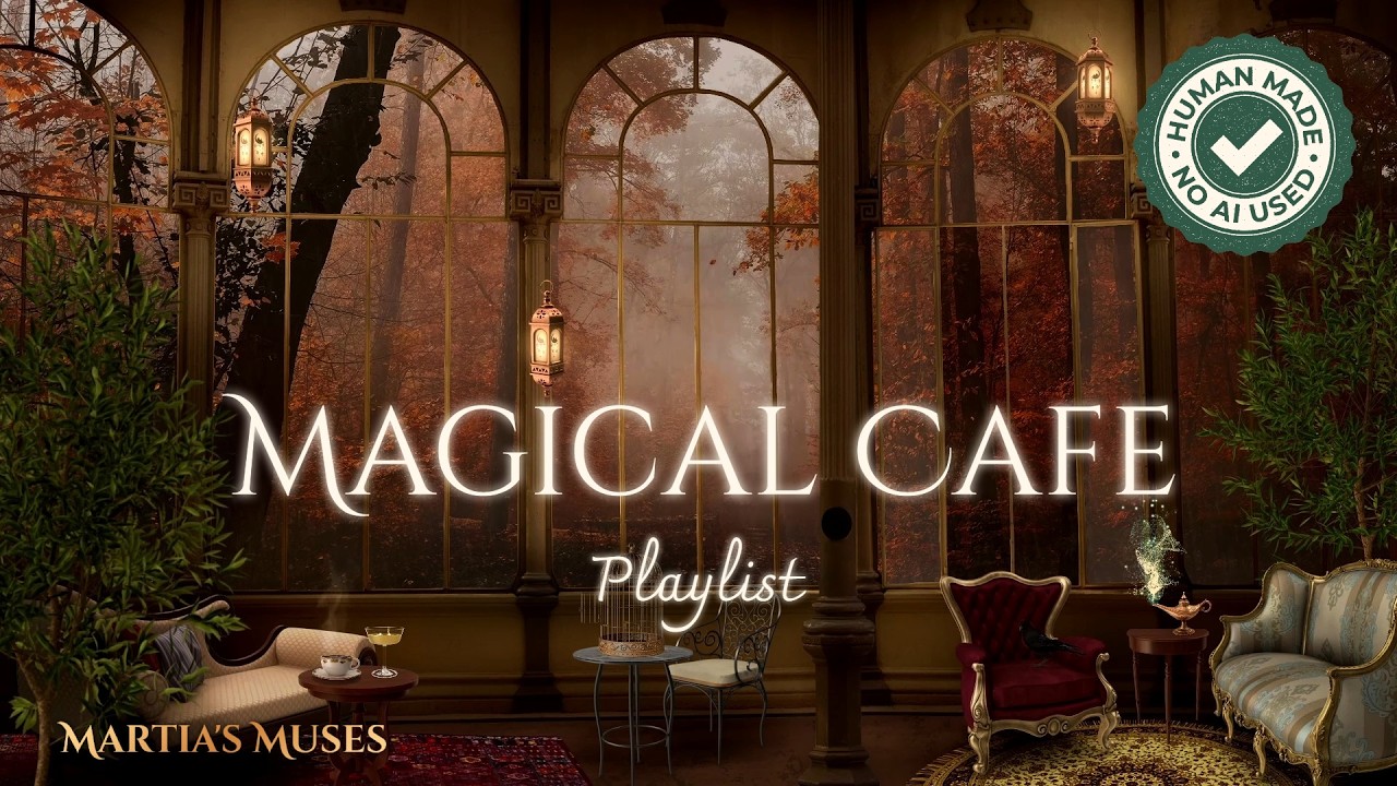 Magical Cafe Ambience and Music (Playlist) | fantasy music, rain, cozy sounds | no-AI 