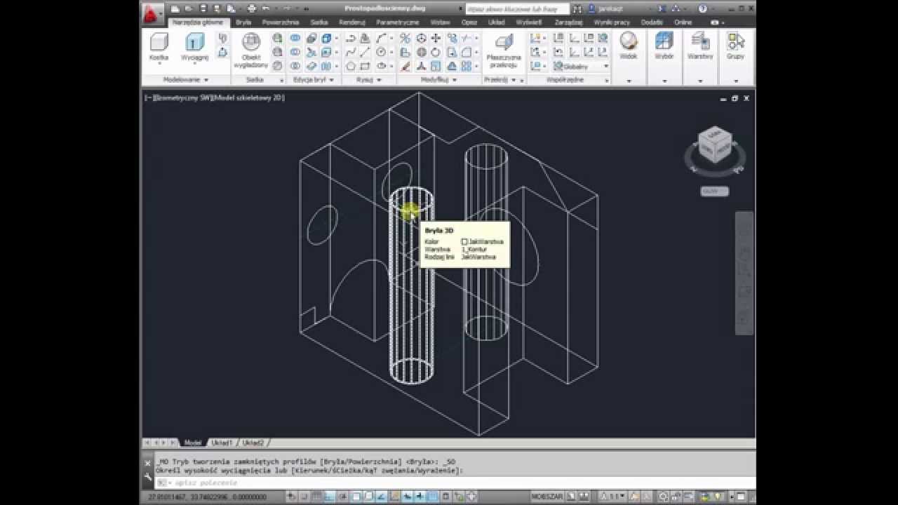 GZK_6_3D (AutoCad 3D 6/7) Wyciąganie w 3D Tworzenie bryły z 3 -ech rzutów 2D