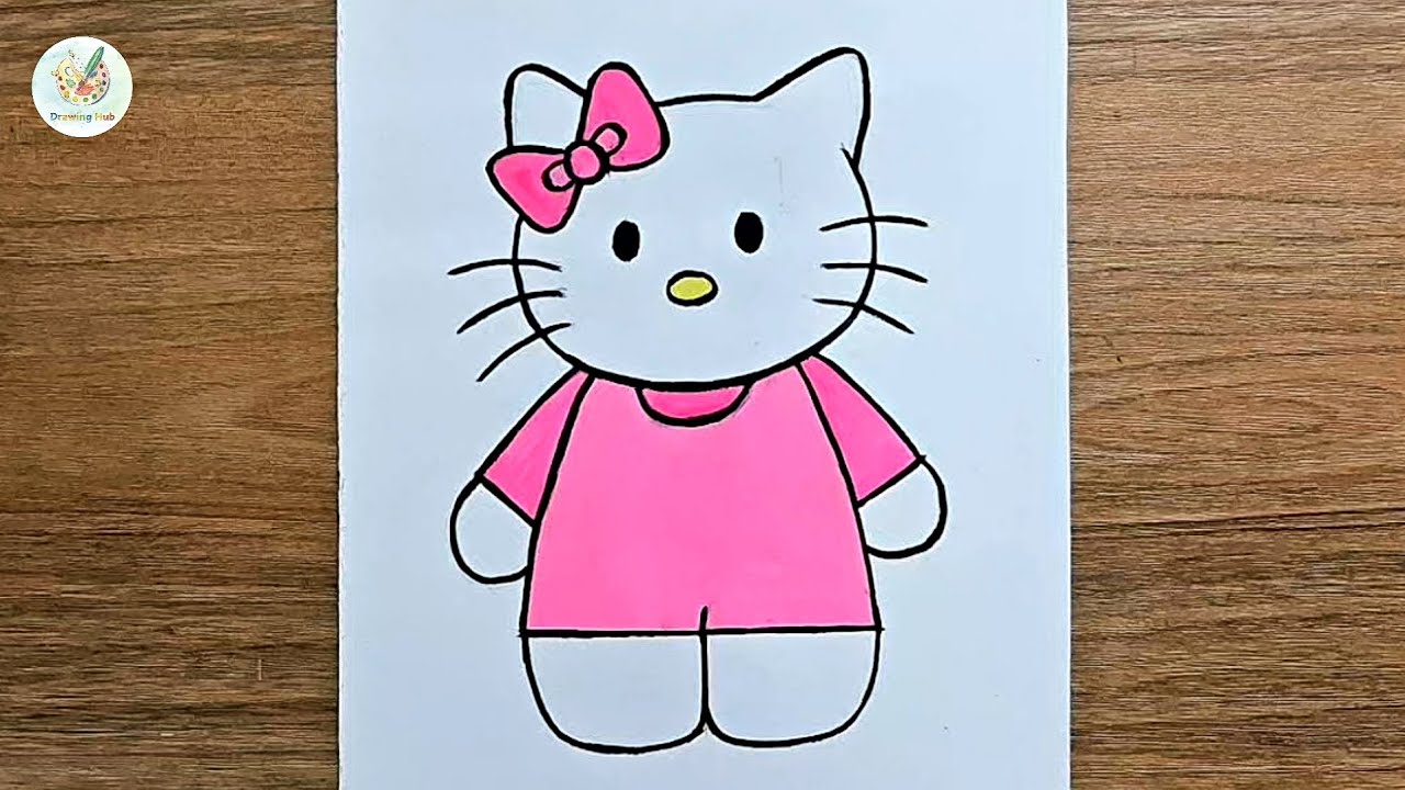How To Draw Hello Kitty Step By Step | Hello Kitty Drawing For Beginners (Colouring) | Drawing Hub 