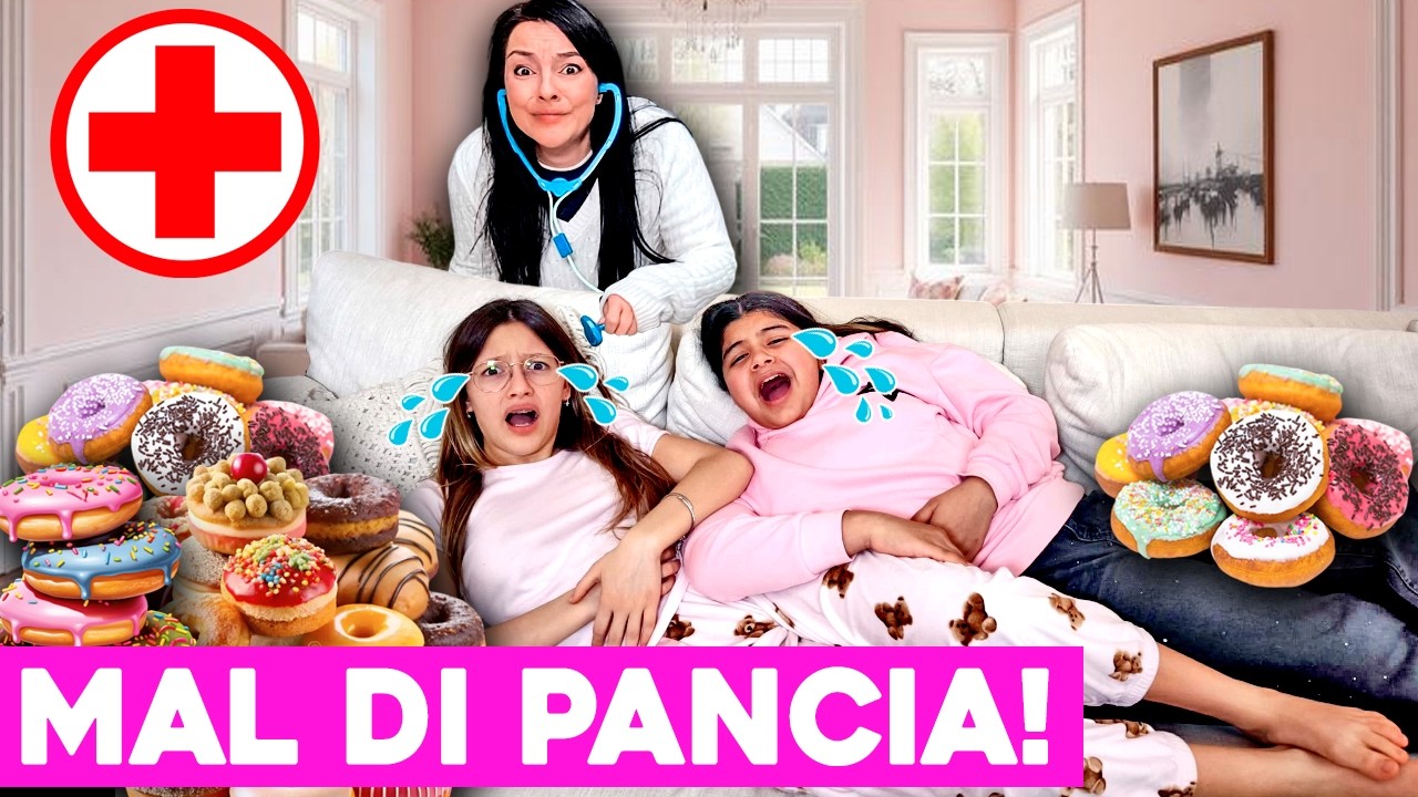 MAL DI PANCIA! SOFI e ALESSIA HANNO MANGIATO TROPPI DOLCI! MONI LE SCOPRE CHIAMA PRONTO SOCCORSO