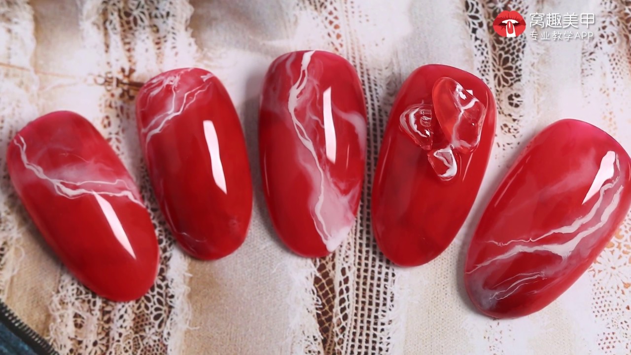 【Watch Nail#1019】Red Stone patterns in New Year【窝趣美甲推荐-1019期】火红新年优雅女人石纹款