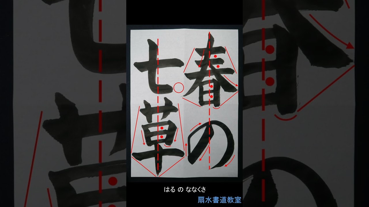「みかん、手づくり、豆をまく、ローマ字、春の七草、交通安全、梅香る庭、春風万里、三寒四温、気韻生動」手本　扇水書道教室（2026年2月）
