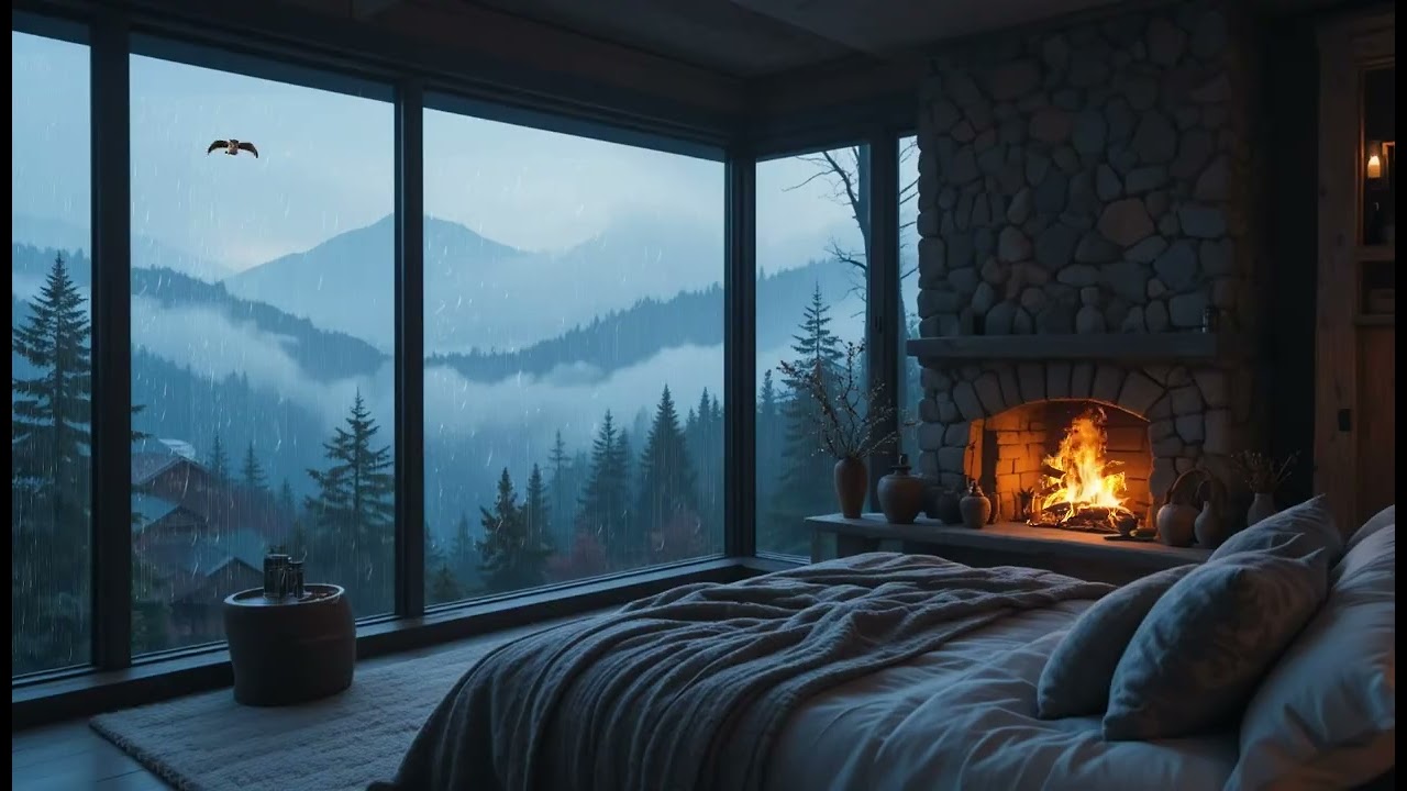 Rainy Cabin Night ASMR 🔥🌧️ | Fireplace Sounds for Deep Rest