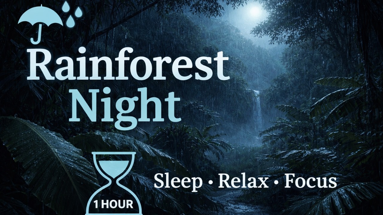 Rainforest Night Ambience 🌧️  55 min Jungle Rain & Thunder Sounds for Sleep, Relaxation & Deep Focus