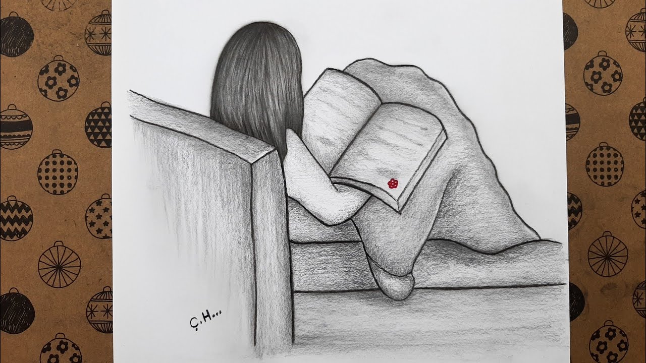Kitap Okuyan Kız Çizimi, Adım Adım Kolay Karakalem Çizimleri, Çizim Hobimiz Easy Girl Drawings