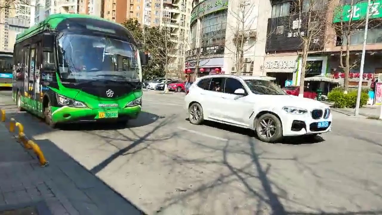 Ride Bus Morning in Chengdu, Sichuan Province, China, + walking around