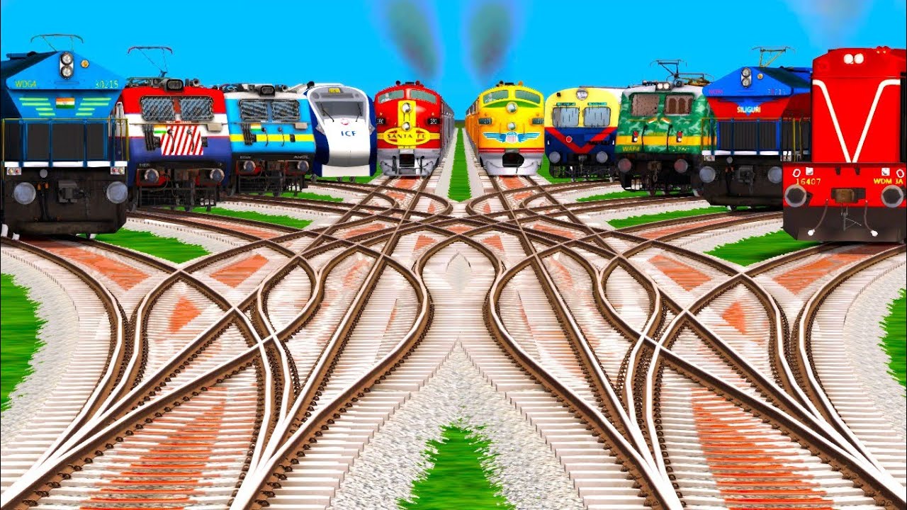 10* Locomotive train Crossing On Curved Diamond Railroad Crossing tracks ll train sim world Wap-7