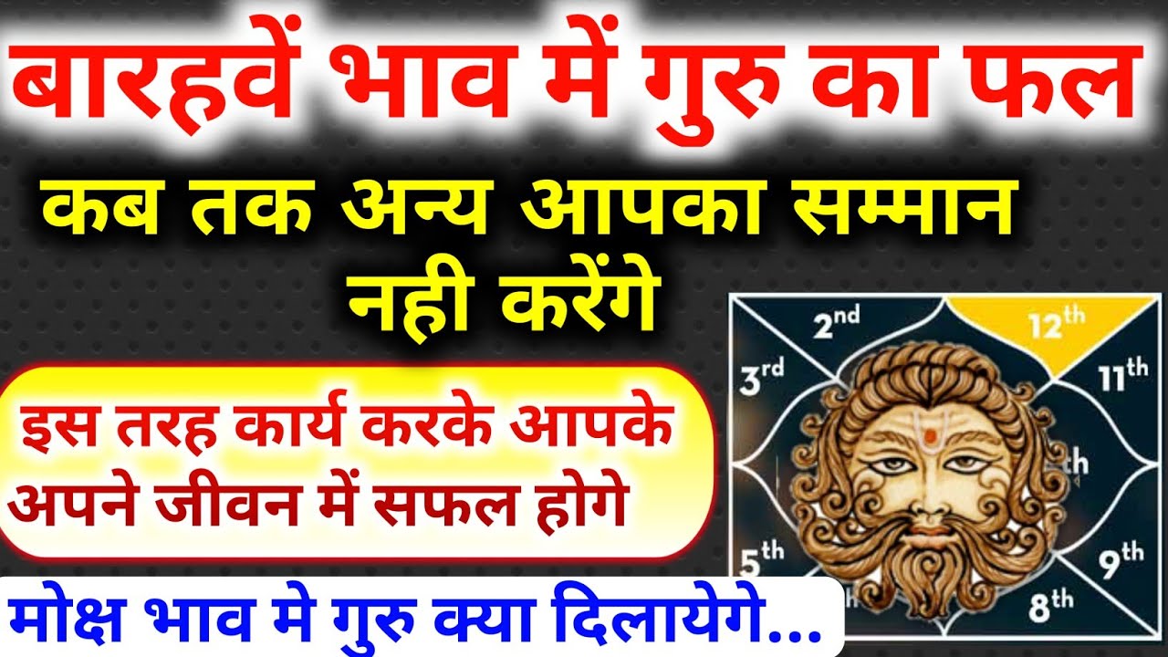 द्वादश भाव मे गुरु। गुरु का बारहवे भाव मे फल। व्यय भाव मे गुरु का फल। Jupiter In 12th House। 12 Guru