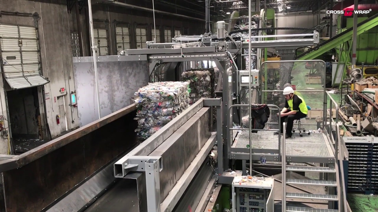 Cross Wrap Dewiring rPET bales in North America