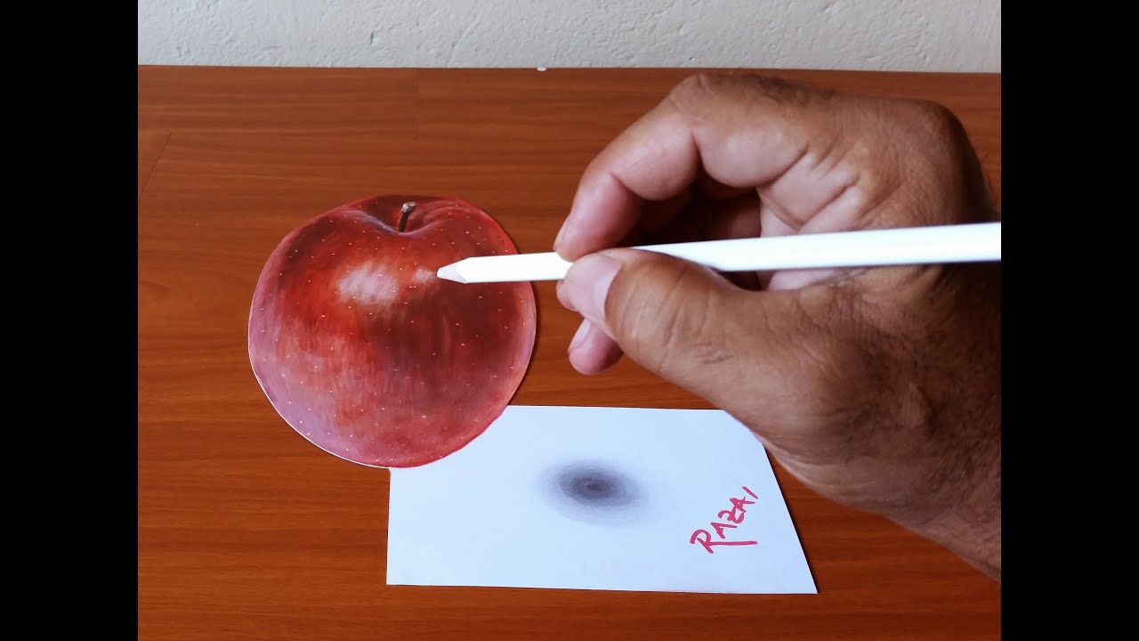 Trick Art 3D illusion, How to draw a 3d apple with Acrylic on a paper