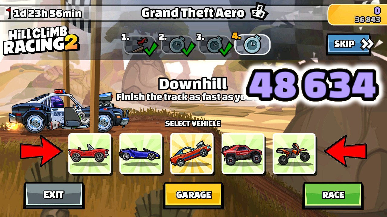 Hill Climb Racing 2 - 48634 points in GRAND THEFT AERO Team Event | GamePlay
