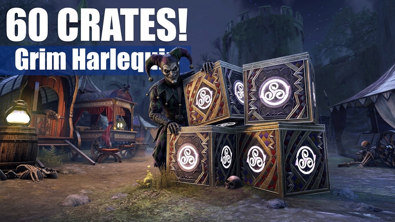Unboxing 60 GRIM HARLEQUIN Crown Crates! | ESO | Full Live Stream