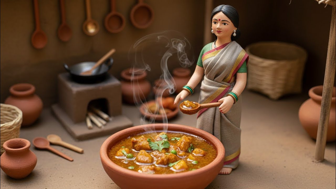 Miniature Doll Chicken Curry: Village Style ASMR | The LittleEarth Studio