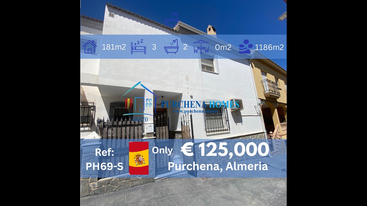 Ref: PH69-S - Terraced Village House & Large Garage in Purchena 04870 Almeria, Spain.