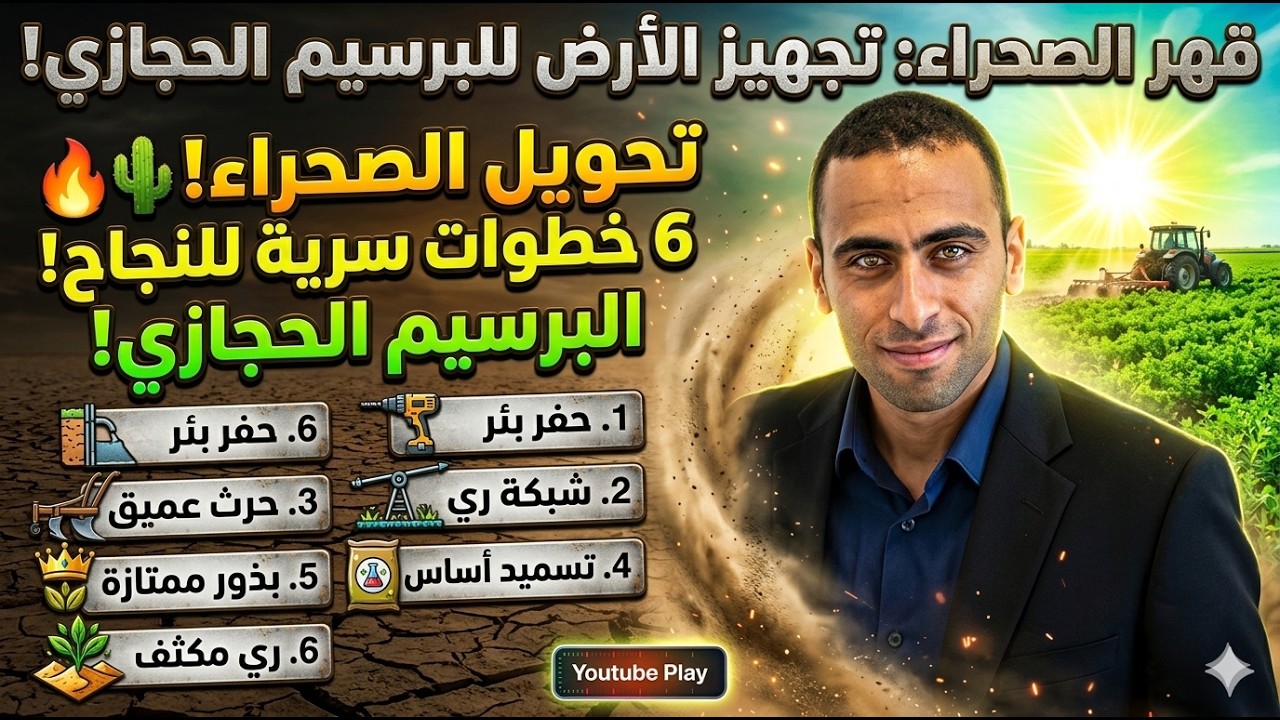 خطوات تجهيز الارض لزراعة البرسيم الحجازي في الأراضي الصحراوية.