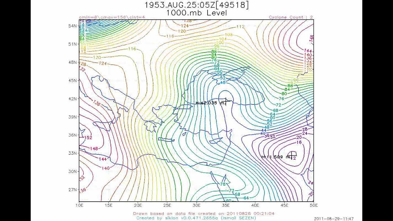 Cyclone Locations + Year: 1953, Level: 1000mb. Time Interval:1 hour - Time Lapse