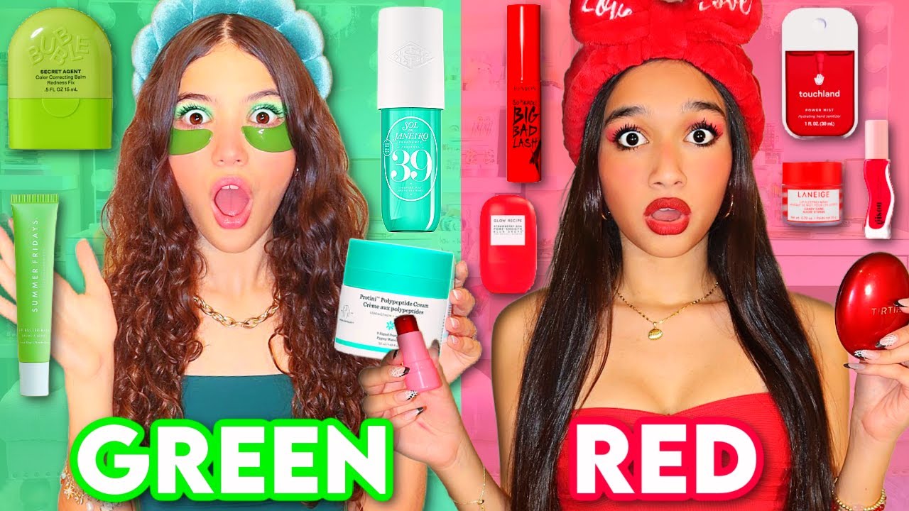 ONLY using RED VS GREEN MAKEUP & SKINCARE❤️💚🎄