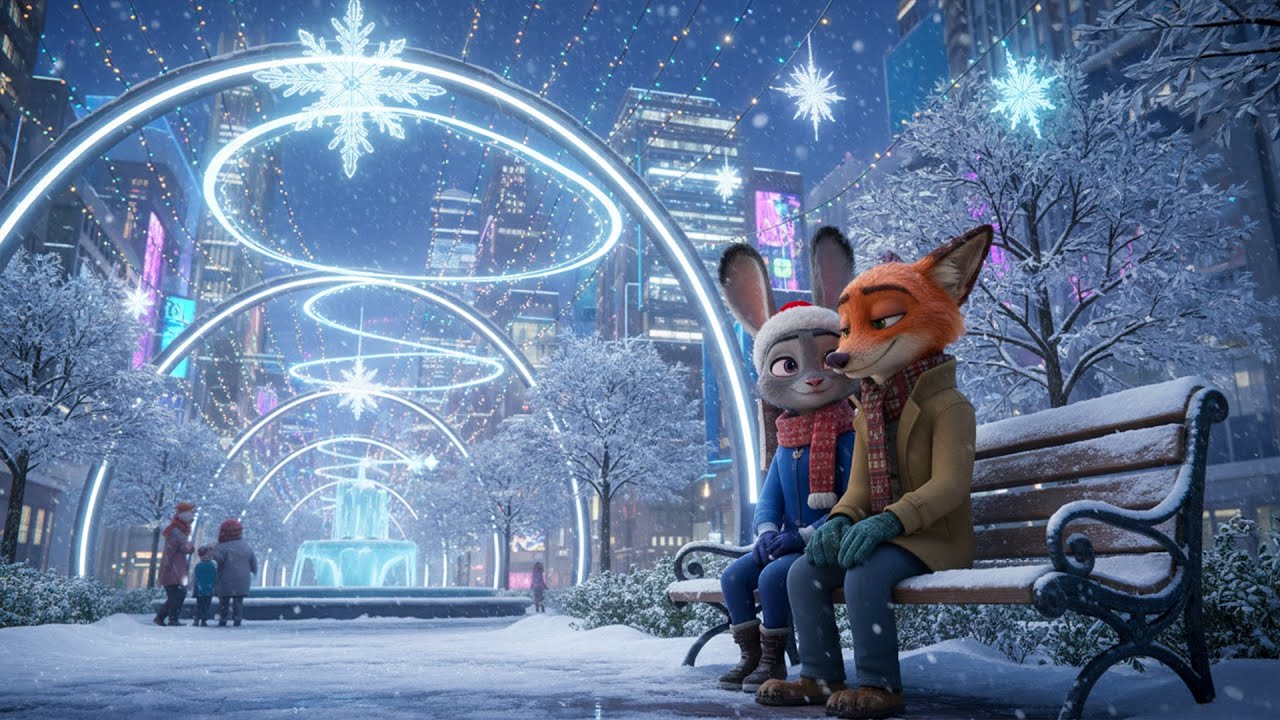 🌲 Winter Romance | Animated Fox & Rabbit Duo in a Cozy Holiday Setting