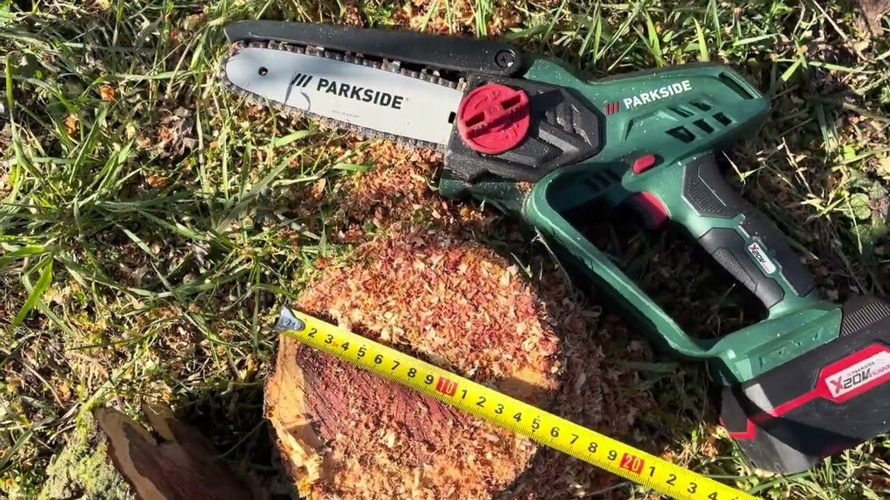 Pilarka łańcuchowa Parkside 20V PAGHS 20-Li A1 vs śliwa 16cm, prawie ją spaliłem :/