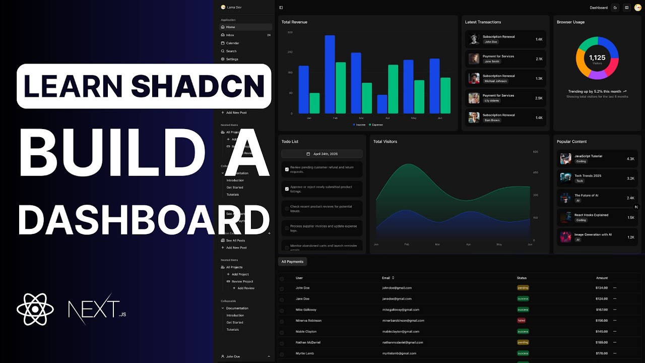 Ultimate ShadCN Tutorial 2025 | React Next.js ShadCN Dashboard Project