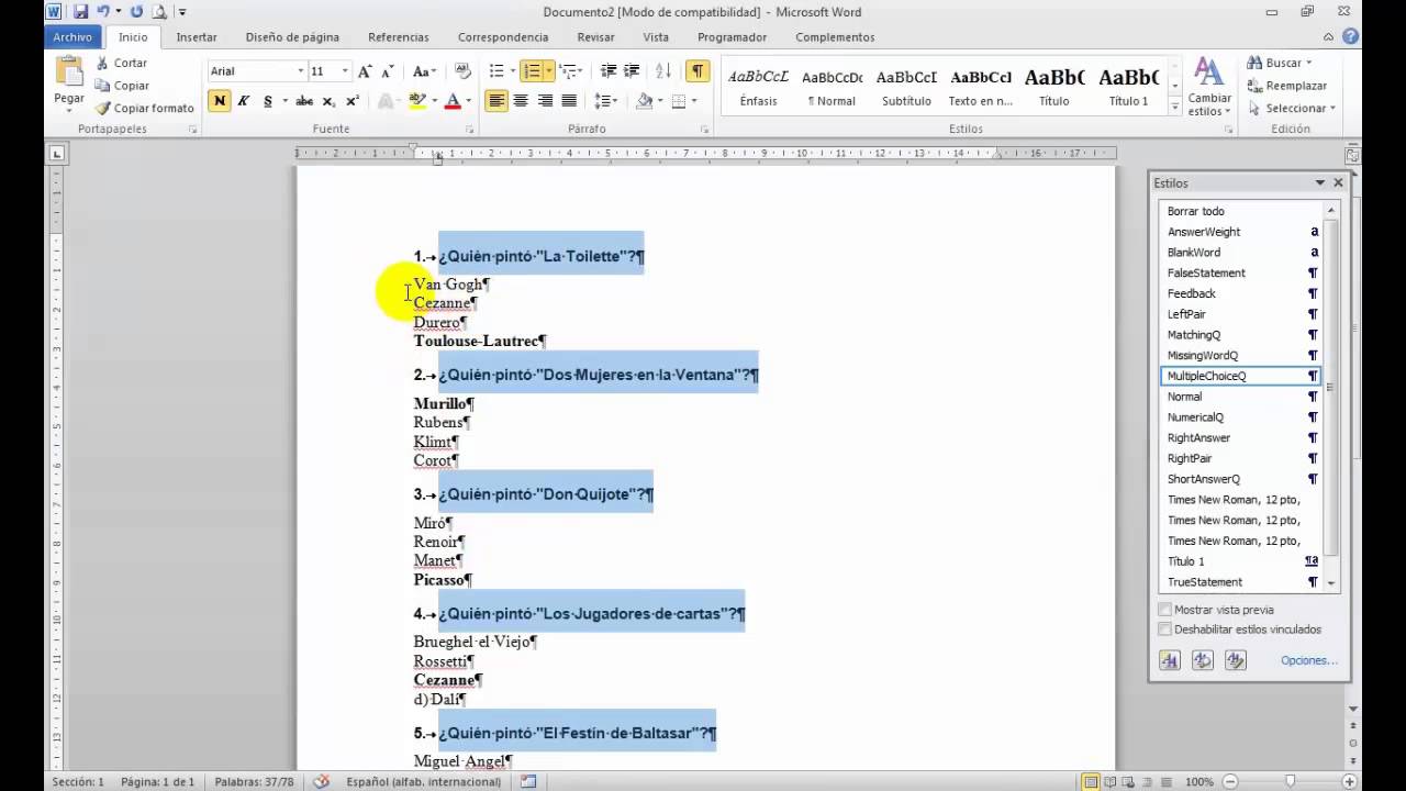 Convertir cuestionario de Word en cuestionarios de Moodle