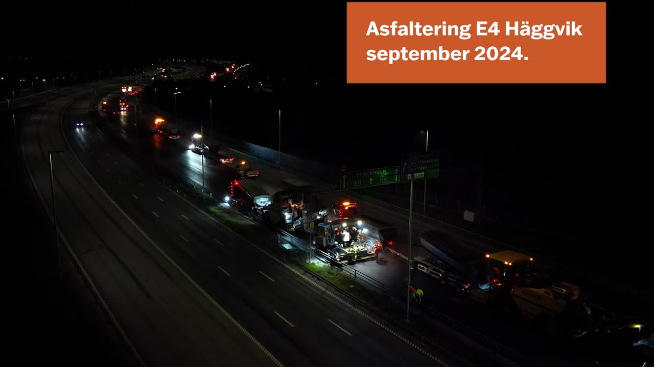 Peab Asfalt asfalterar med tridem E4 TPL Häggvik Stockholm