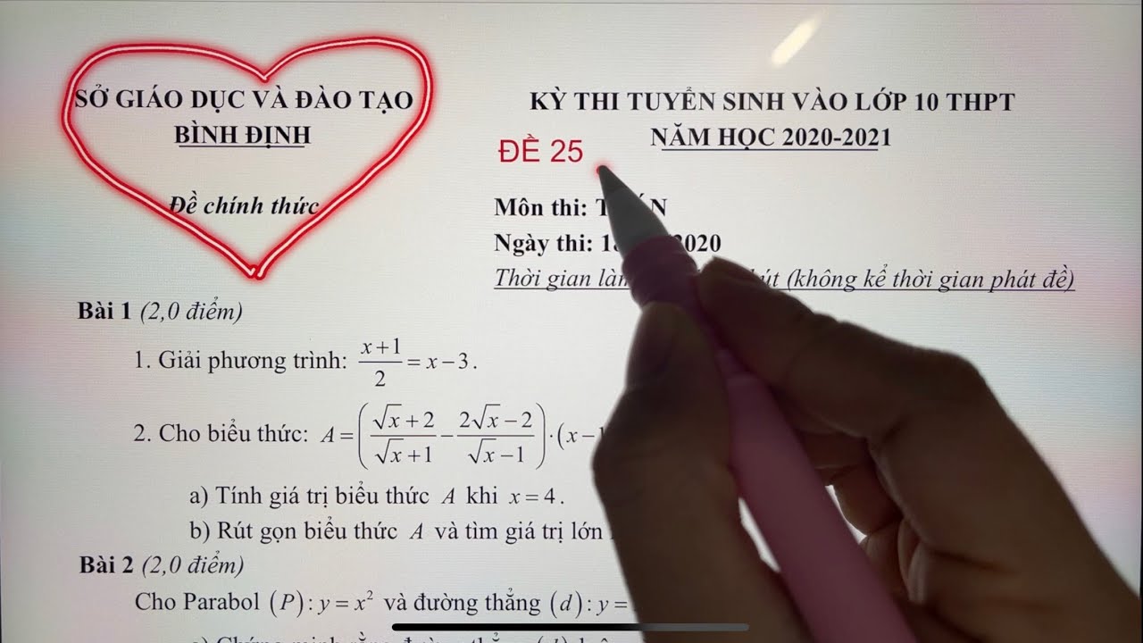 Đề Toán 25 - Bình Định |Giải Đề Thi Tuyển Sinh Vào 10 môn Toán 2020