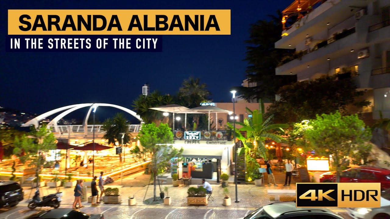 SARANDA 🏝️ ASMR SUMMER WALKING TOUR AT NIGHT - WALK IN THE STREETS OF SARANDA CITY [4K HDR]