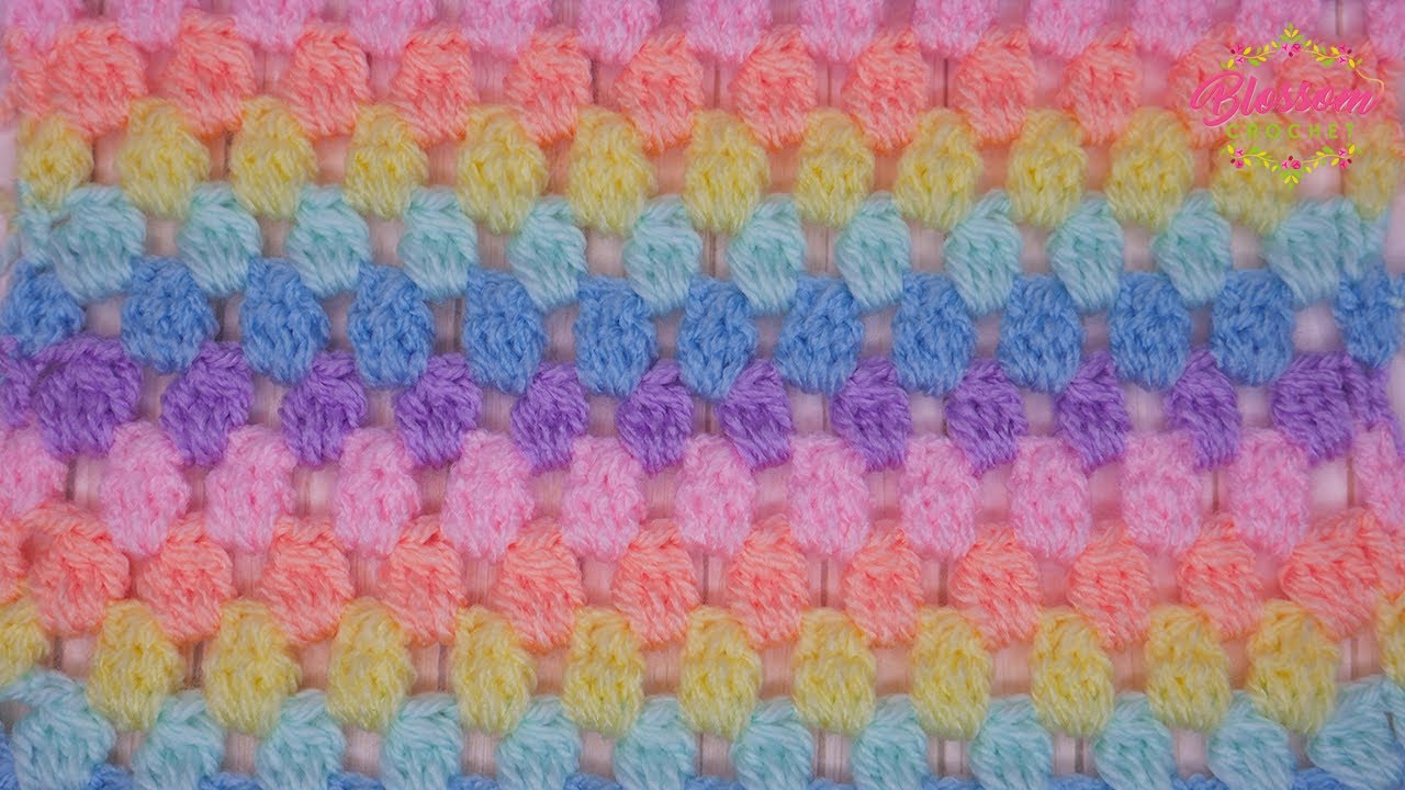 Really EASY Cluster Stripe Crochet Blanket Pattern - 2 Row repeat! Blossom Crochet 🌸