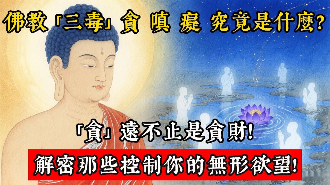 佛教「三毒」貪、嗔、癡究竟是什麼？「貪」遠不止是貪財！解密那些控制你的無形欲望。#佛教&nbsp;#佛法&nbsp;#佛教玄學&nbsp;#佛教智慧&nbsp;#佛學知識&nbsp;#佛學智慧&nbsp;#修心修行&nbsp;#佛教文化&nbsp;#禪悟人生&nbsp;#傳統文化