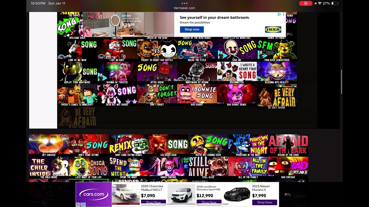 Ranking fnaf song 182 songs in total