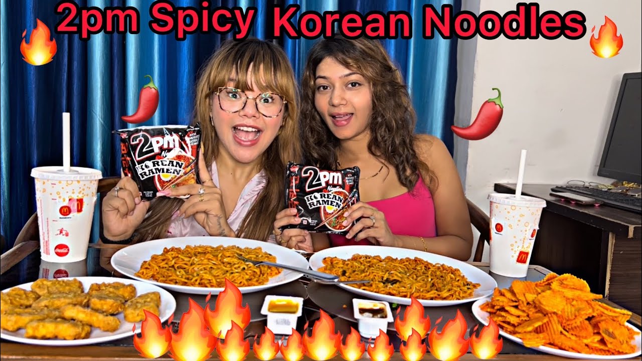 2Pm Korean Noodles MUKBANG 🍝🥵🌶 + Bhai ki Chugli Bhabhi ke Sath 😂 @theraicouple | Rowhi Rai