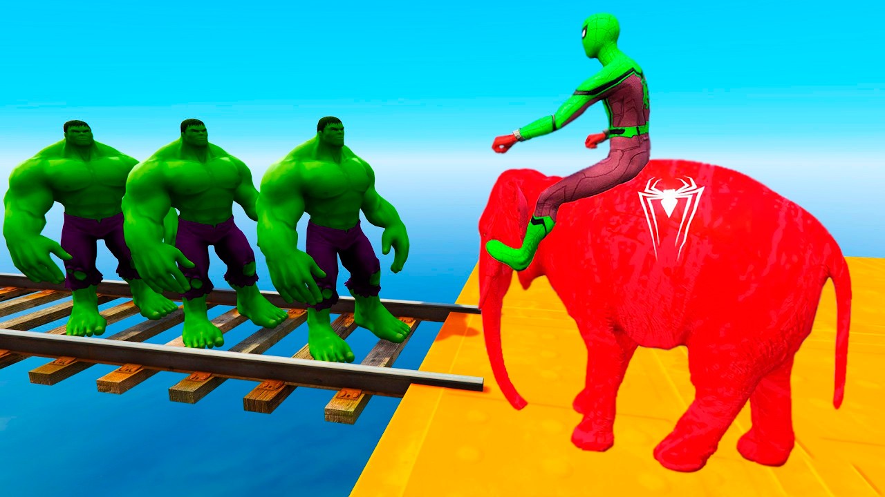 Long Slide Game With Elephant Gorilla Buffalo Hippopotamus Tiger - 3d Animal Game - Funny 3d Animals
