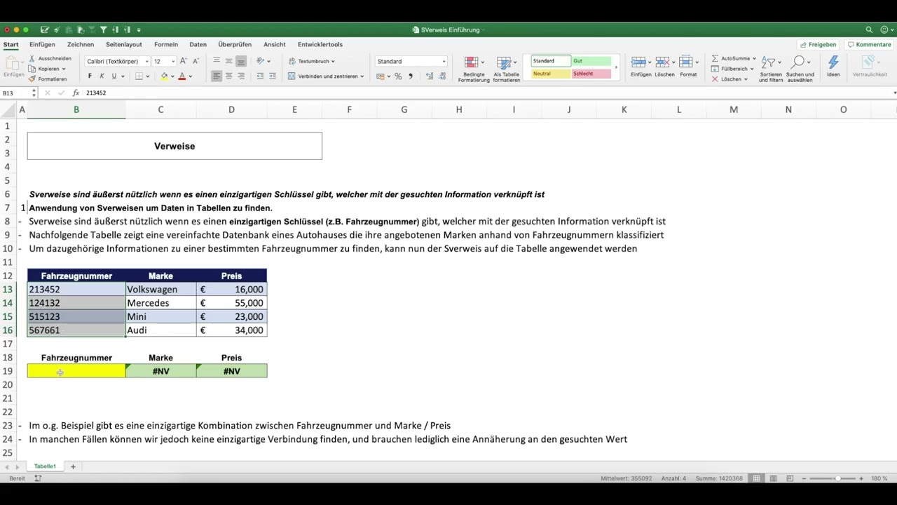 Microsoft Excel Einführung in den SVerweis
