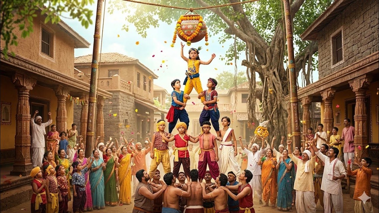 बाल कृष्ण की दही-हांडी लीला | पूरा गांव देखने उमड़ पड़ा || यशोमती मईया के नंदलाला || Krishan Leela