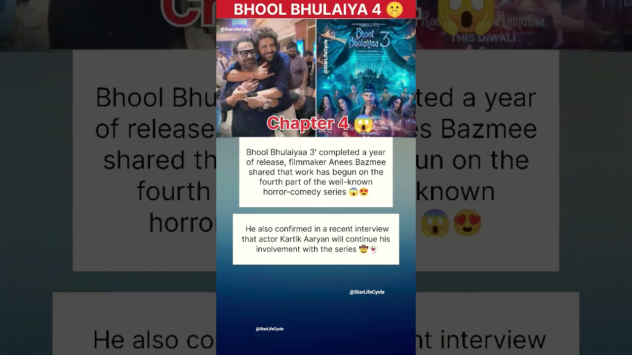 Bhool Bhulaiyaa 4 CONFIRMED 😱 | Kartik Aaryan Returns | Big Update by Anees Bazmee#shorts