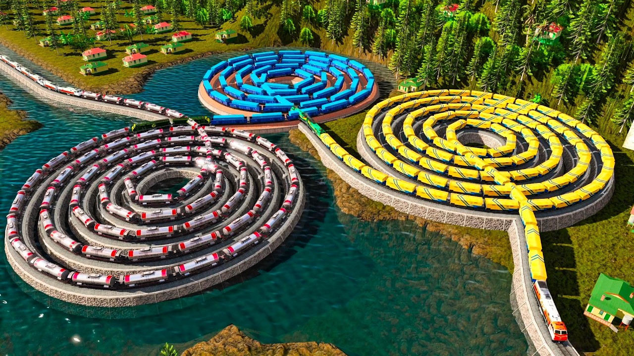 3 Rel Kereta Api Spiral Raksasa Mengapung Di Atas Air‼️Kereta Api Berputar Putar Di Atas Air🚦Trainz