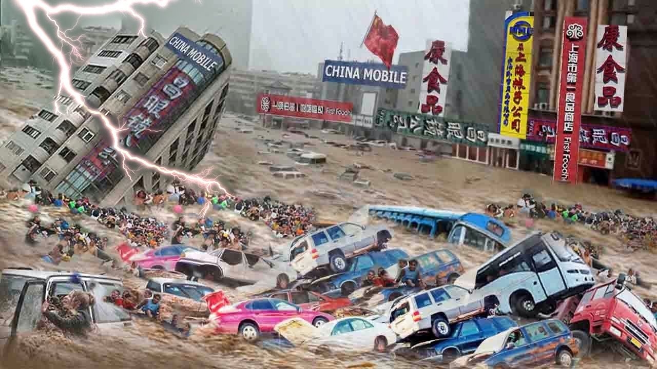 Apocalypse in China:Flood Warning in BEIJING China 2023 - Sweeping Floods Drift Cars in Heilongjiang