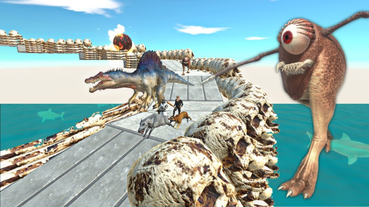 DEADLY SKELETON SPIRAL BRIDGE RUN FAST FROM ALIENSAURUS!! - Animal Revolt Battle Simulator