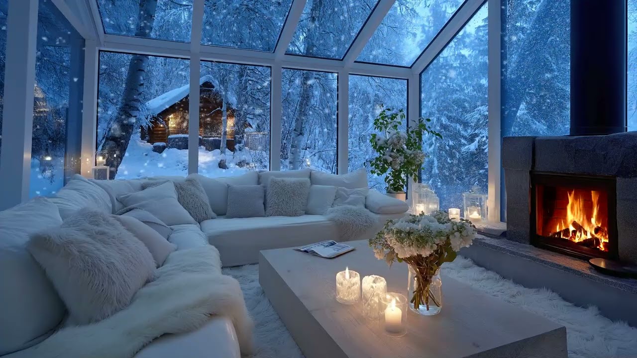 🎶🎹 Peaceful Winter Piano Lounge | Soft Candle & Gentle Snowfall Scene (10 Hours) | Relax Study Sleep