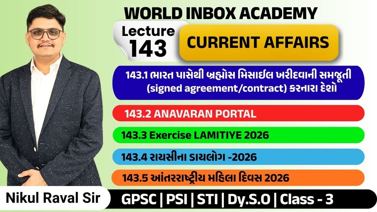 Current Affairs 2026 | Part - 143 | Lecture By Nikul Raval Sir | World Inbox Academy