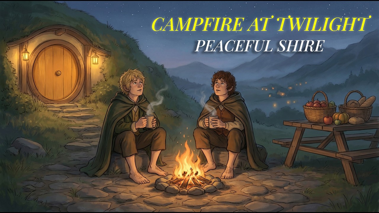 Campfire at Twilight | Peaceful Shire Night Ambience | Relaxing Music